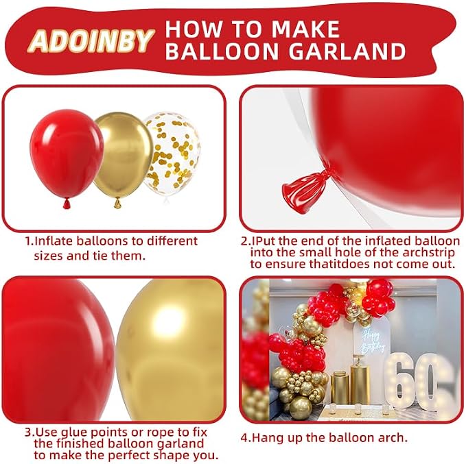 Red and Gold Balloon Arch Kit, ADOINBY 140Pcs Gold Balloon Red Balloon Confetti - Image 3
