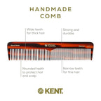 Kent 16T Tortoiseshell and Graphite, Fine and Wide Tooth for Daily Grooming, Handmade Styling Comb for All Hair Types, Wet and Dry Hair Detangling Comb, Saw Cut Hand Polished, Made in England