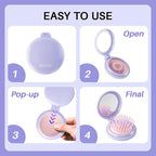 RHOS Hair Brush with Mirror for Women, Girls - Compact Folding Brush with Soft Nylon Bristles and Mirror - Portable Hair Brush for Travel (Purple)