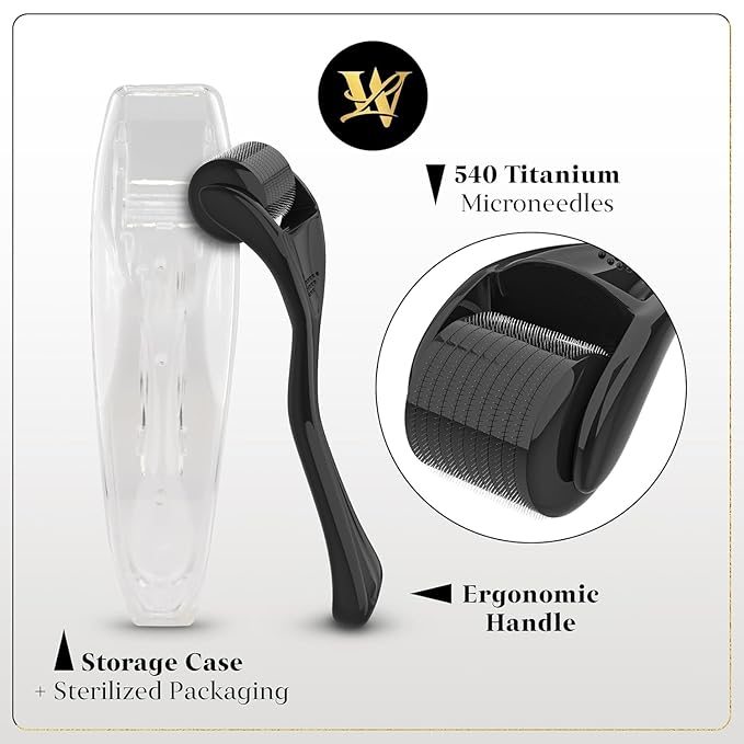 Derma Roller for Skin, Hair & Beard – Women and Men Titanium Microneedling Roller for Face & Scalp, Safe & Easy to Use 0.25mm