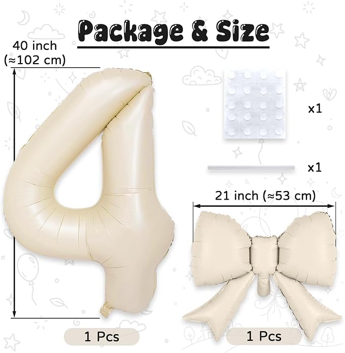 Cream 4 Balloons with Bow Balloons, 40 Inch Giant Self Inflating Beige Foil - Image 2