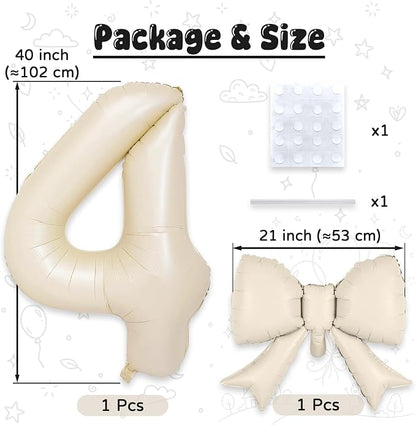 Cream 4 Balloons with Bow Balloons, 40 Inch Giant Self Inflating Beige Foil - Image 2