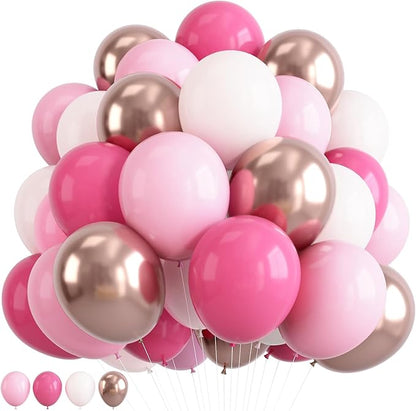 Pink Balloons Set, 12inch Retro Pastel Hot Light Pink Rose Gold White Latex by Paeyeq