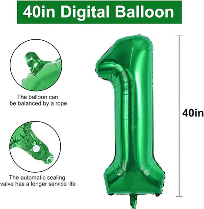 TONIFUL 40 Inch Dark Green Number 1 Balloons Large Foil 1st Birthday Decor | - Image 2