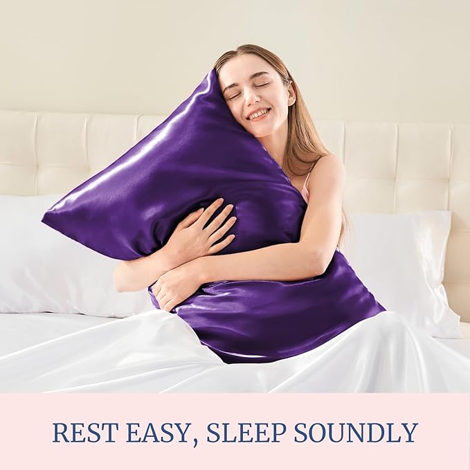 BEDELITE Satin Pillowcase for Hair and Skin, Super Soft and Cooling Similar to Silk Pillow Cases 2 Pack with Envelope Closure, Gift for Women Men(20"x40" King Size, Plum Purple)