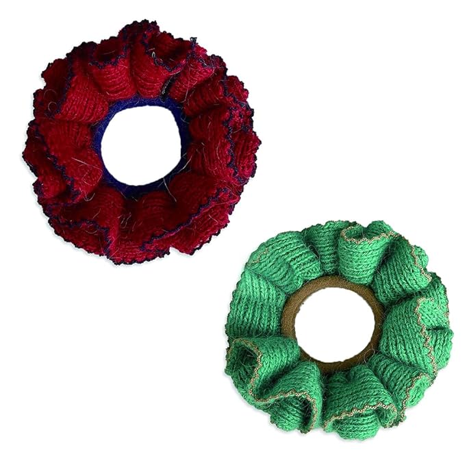 2 Pcs Soft Fabric Scrunchies for Hair,3.9 inch Medium Elastic Hair Ties Ropes Crochet Knit Silky Scrunchie for Women-Mixed Color 2