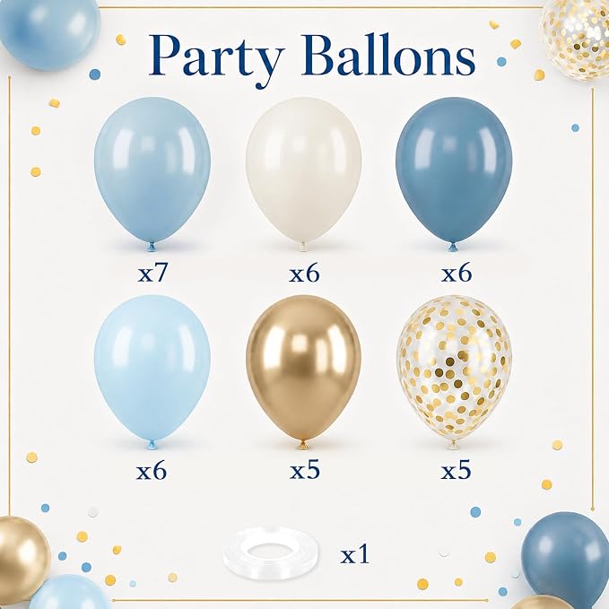 HILAVO Dusty Blue Balloons 12 Inch Pastel Fog Blue Slate White Sand Metallic - Image 2