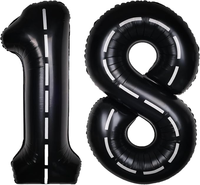 Race Car 40 Inch Black 18 Big Large Helium Balloon Number 0-9 | Track Giant by SULALABOO