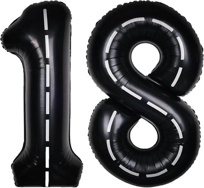 Race Car 40 Inch Black 18 Big Large Helium Balloon Number 0-9 | Track Giant by SULALABOO
