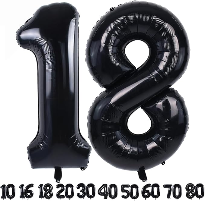 TONIFUL 40 Inch Black Number 18 Balloon Large Foil 18th Birthday Decoration | - Image 7