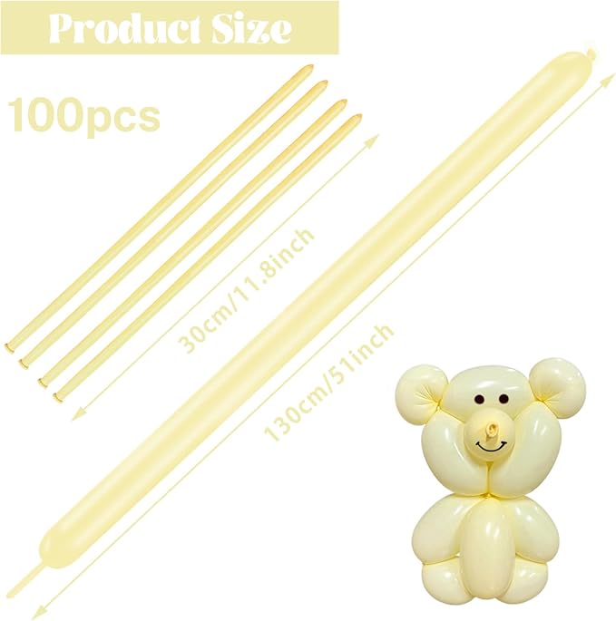 260 Long Balloons 100 Pack Pastel Yellow Twisting Animal Balloons Thickening - Image 2