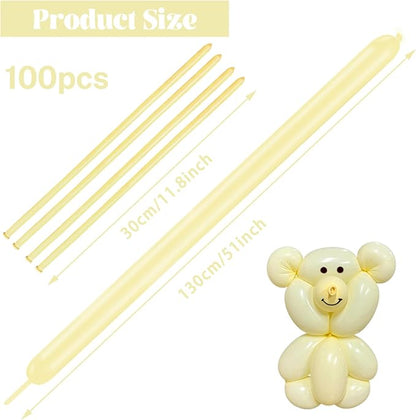 260 Long Balloons 100 Pack Pastel Yellow Twisting Animal Balloons Thickening - Image 2