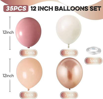 Retro Pink Balloons, 12 Inch Dusty Pink Metallic Gold White Balloons, Blush - Image 2