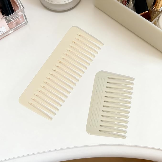 One large, one small, two-piece Wide Tooth Comb，No Handle Detangler Accessories，Large Hair Detangling Comb for Curly, Straight,Wet Dry Hair（Creamy Beige,Light Gray）