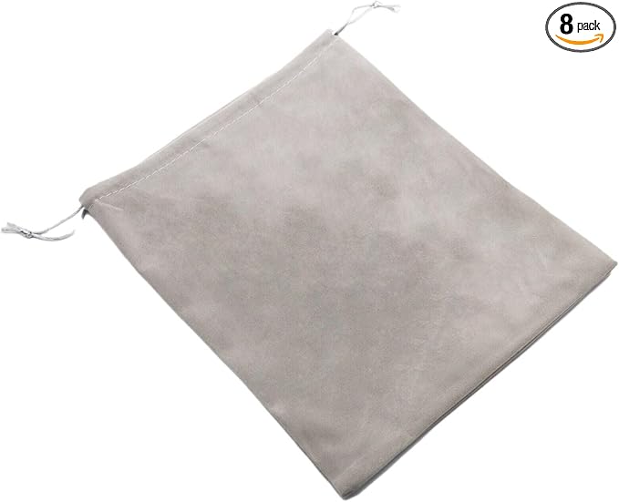 Aestivate 8 Pack Large Velvet Drawstring Pouch, Velvet Bag 8×10 Inch Storage Bag Cosmetics Pouches Dust Bag 8 Pieces (Grey)