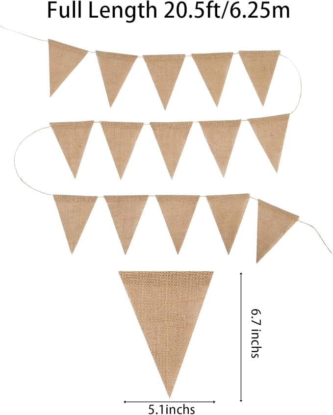 LaRibbons 15 Pcs Triangle Burlap Banner Flags, 20.5 ft Long | Burlap Pennant - Image 5