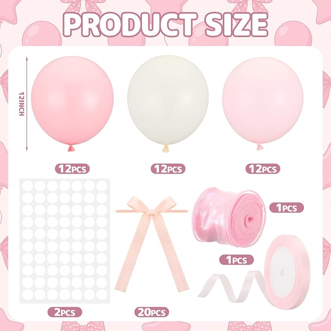 Gejoy 60 Pcs Pink Bow Birthday Party Decoration Set 12inch Pastel Balloons | - Image 5