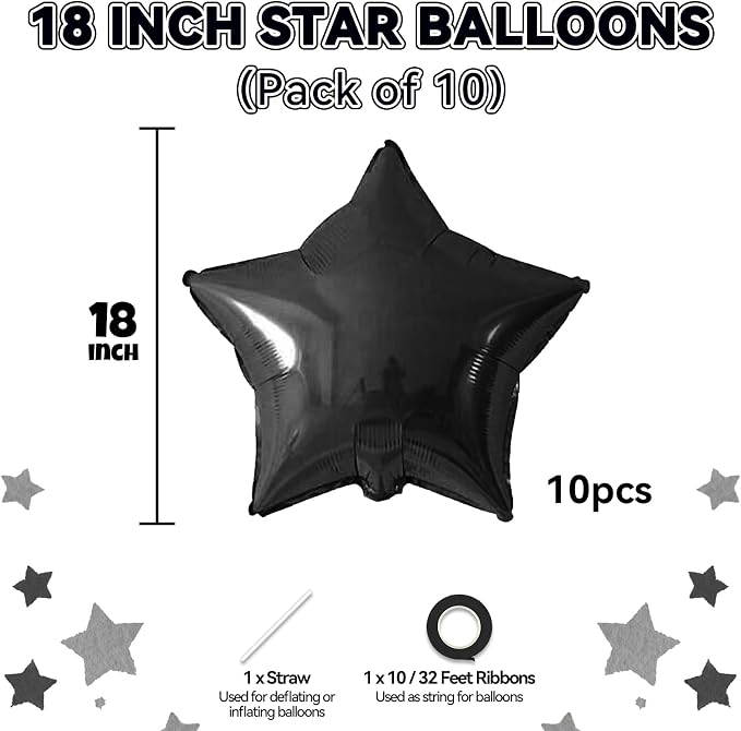 Biapian Black Star Foil Balloons, 18 Inch Stars Balloon - Image 2