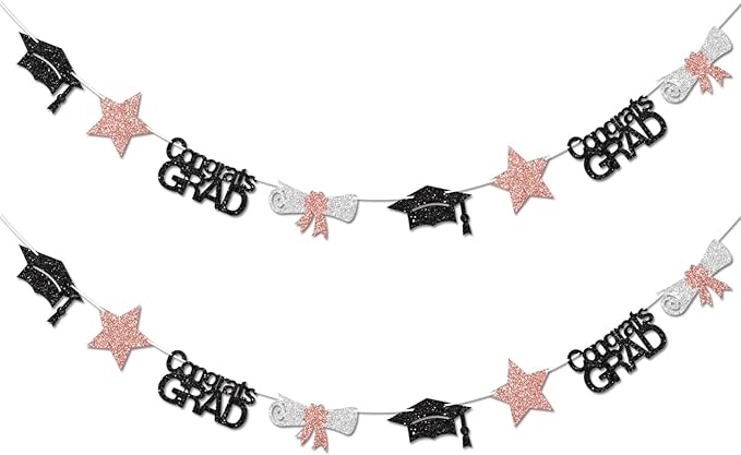 Black and Rose Gold Congrats Grad Banner Graduation Decorations Class of 2026 by Vofrise
