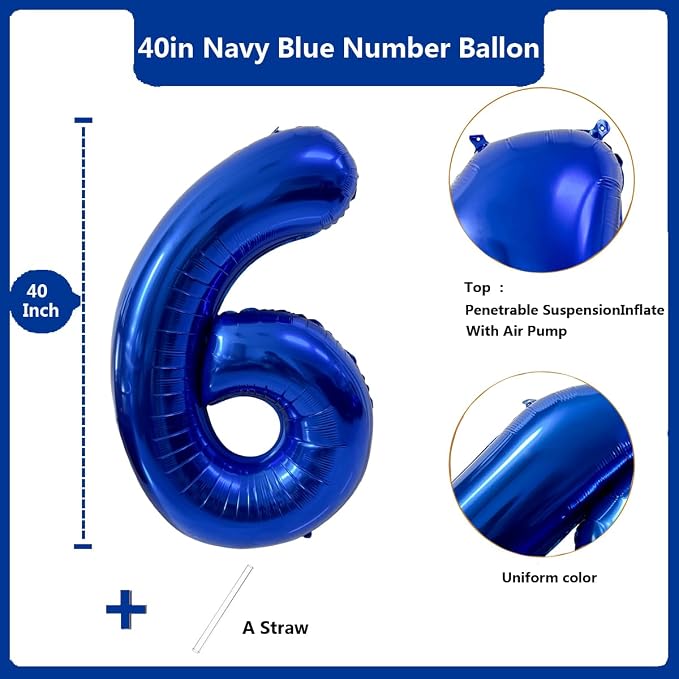 40 inch Navy Blue Number Balloon Dark Blue 6 Balloons Giant Foil Helium - Image 2