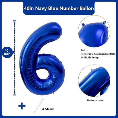40 inch Navy Blue Number Balloon Dark Blue 6 Balloons Giant Foil Helium - Image 2