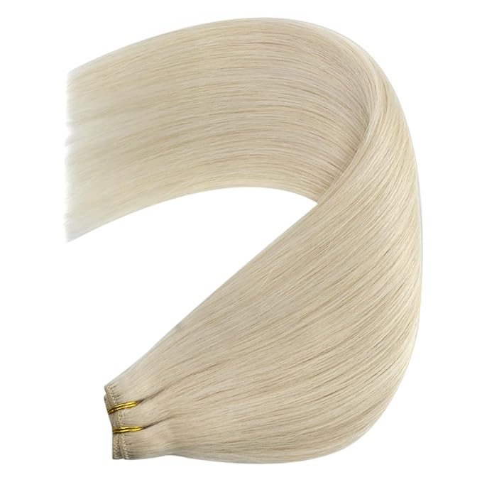 YoungSee Blonde Hair Extensions Weft Platinum Blonde Hand Tied Weft Hair Extensions Human Hair Dyable Sew in Hair Extensions Real Human Hair 16in 100g