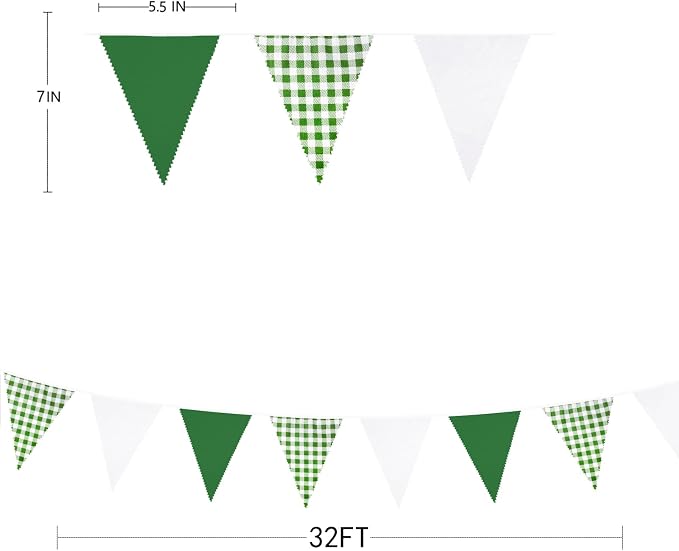 32Ft Green Party Decorations Green Buffalo Plaid Checkered White Triangle Flag - Image 7