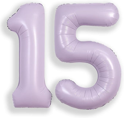 SUWEN 40 Inch Light Purple Lavender Big 15 Balloon Number Foil Helium 0-9 | by SUWEN