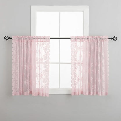 Kotile Pink Sheer Lace Curtains - Image 9