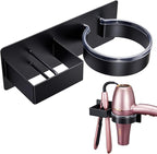 Hair Dryer Holder Blow Dryer Holder Wall Mounted, Adhesive Hair Straightener Holder, Hair Tool Organizer for Curling Iron Holder, Metal Hairdryer Holder Storage Organizer for Bathroom Vanity,Black