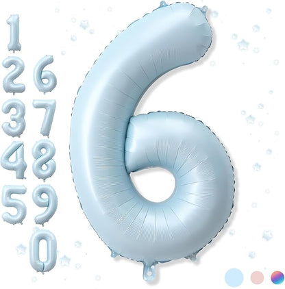40 Inch 6 Balloon Number, Large Pastel Baby Sky Blue Foil Number 6 Balloons by Froova