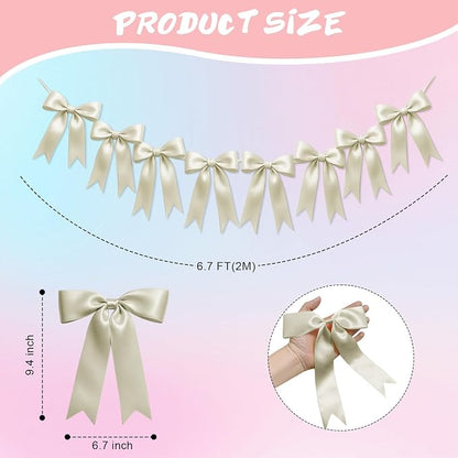 1 String of 8PCS Ivory White Bow Garland Banner Decoration, Pre-Strung Satin - Image 2