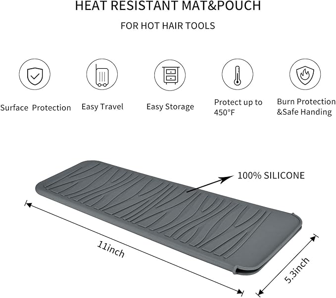 2 Pack Silicone Heat Resistant Travel Pouch for Straightener, Crimping Wand, Curling Wand, Flat Iron (Light Grey&Beige)