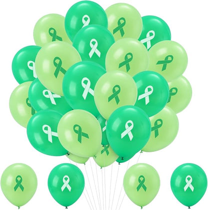 100 Pcs Mental Health Awareness Month Decorations, 12 Inch Green Ribbon Latex by Unknown