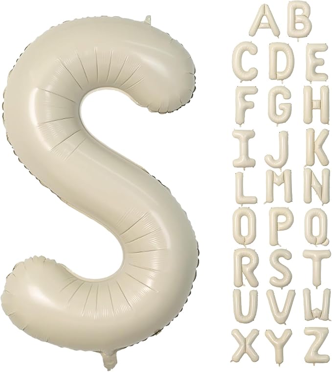 Cream S Letter Balloons, 40 Inch Letter S Balloon Beige, Helium Custom Letter by Dagelar