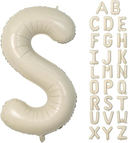 Cream S Letter Balloons, 40 Inch Letter S Balloon Beige, Helium Custom Letter by Dagelar