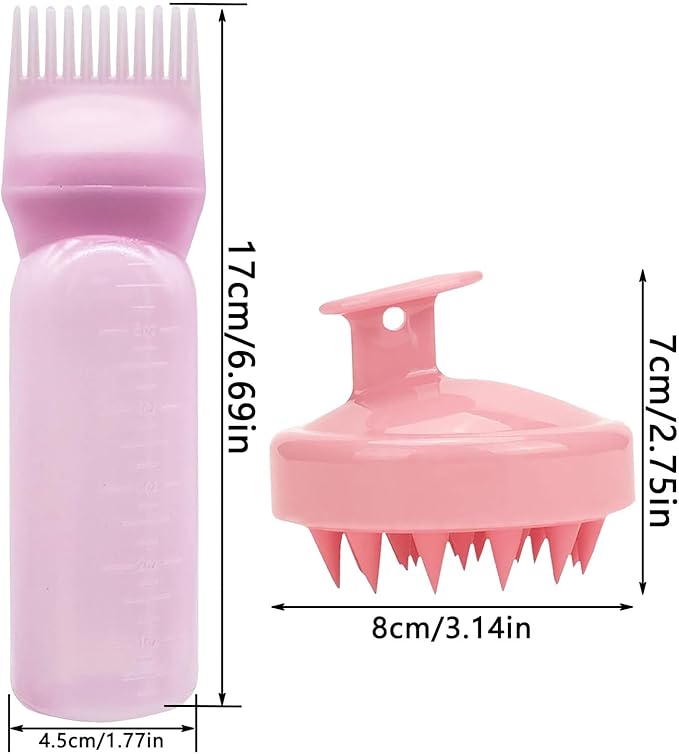 2 Piece Hair Oil Applicator Set, Root Comb Applicator Bottles and Hair Massage Brush, Hair Dye Brush Bottle Root Comb Applicator Hair Dye Comb and Head Massage Brush Hair Oil Applicator Bottle
