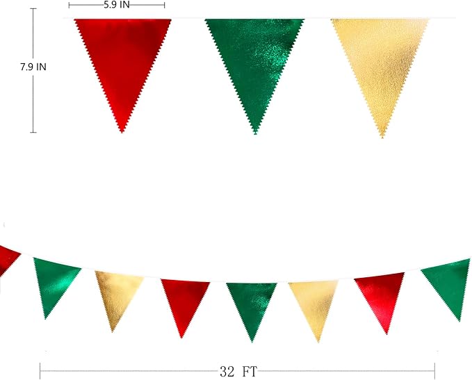 Christmas Party Decorations Triangle Pennant Banner Flag Red Green Gold - Image 2