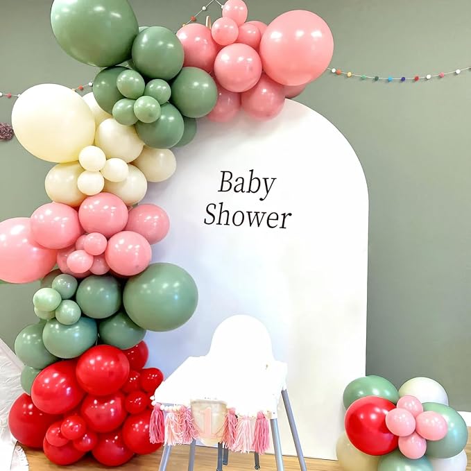 Sage Green Pink Red Balloon Arch Garland Kit - Image 6