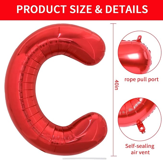 TONIFUL 40 Inch Large Bright Red Letter Balloons A-Z, Giant Jumbo Helium Foil - Image 2