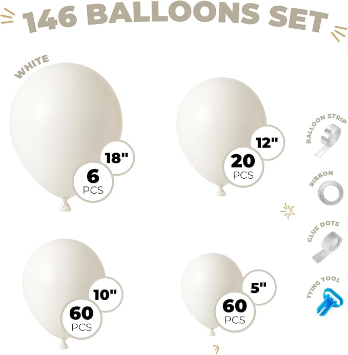 Vellax 146-Pc White Balloon Garland Arch Kit, Baby Shower, DIY | 146-pc white - Image 2