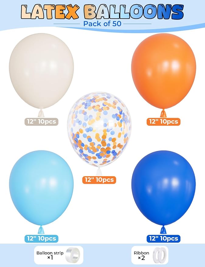 Blue and Orange Balloons, Light Blue Nude Latex Balloon - Image 3