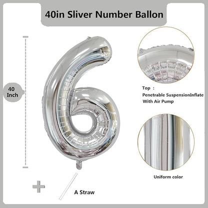 40 inch Silver Number Balloon Giant Foil Helium Balloons Silver Number 6 Balloon - Image 2