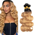 Ombre Bundles Human Hair 1b27 Body Wave Bundles 12 14 16 Inch Brazilian Virgin Remy Hair Extensions Double Weft 2 Tone Black and Honey Blonde Body Wave Bundle