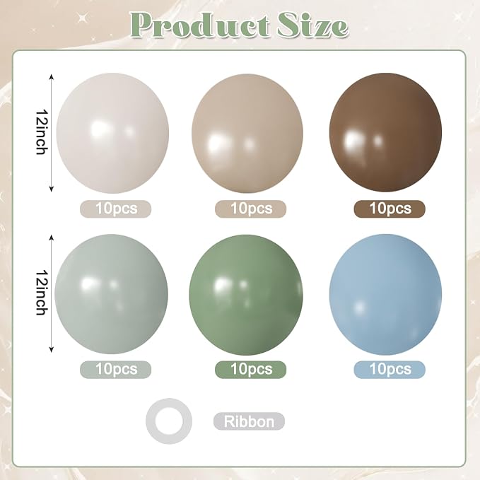Sage Green Blue Brown Balloons for Jungle Woodland Baby Shower Decorations | - Image 2