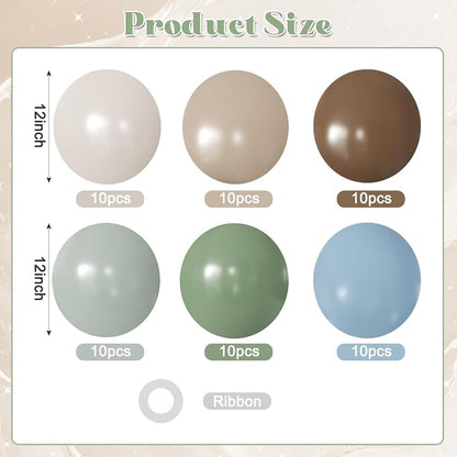 Sage Green Blue Brown Balloons for Jungle Woodland Baby Shower Decorations | - Image 2