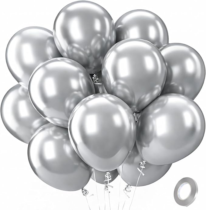 Patimate Metallic Silver Chrome Latex Party Balloons 100 Pack 12 Inch | by PatimateDirect