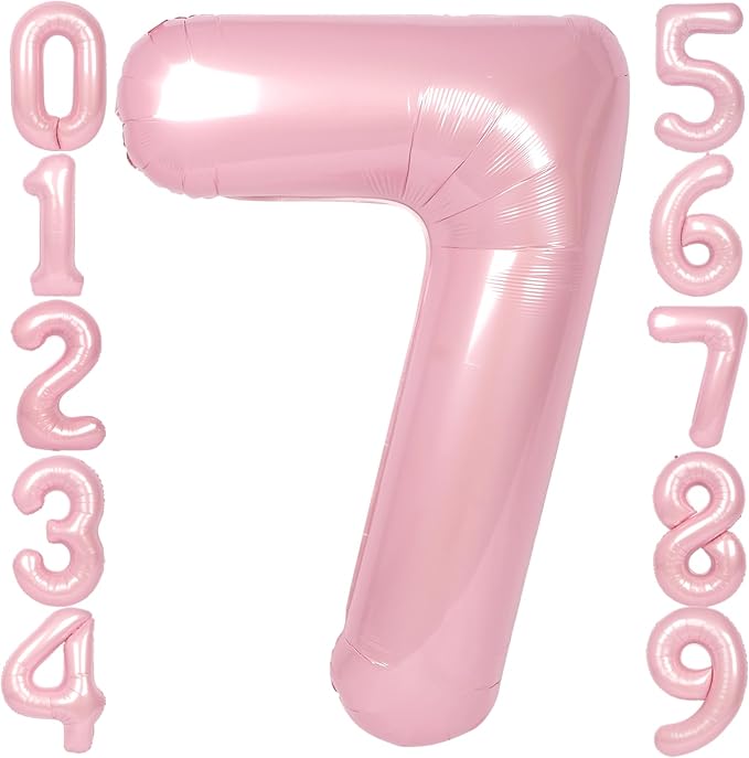 SUWEN 40 Inch Pink Large 7 Number Balloons Big Foil Helium Number Balloons 0-9 by SUWEN