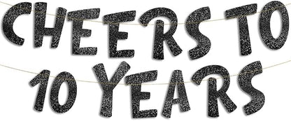Pre-Strung Cheers to 10 Years Black Glitter Banner by SterlingJamesCo