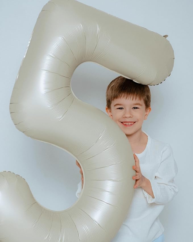 7 Balloon - Cream Birthday Number Balloons, 40 Inch Decorations Men Women | - Image 4